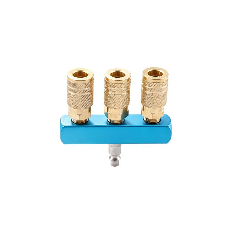 3-Way Aluminum Manifold with Brass 14 Inch NPT Quick Release IM Couplers