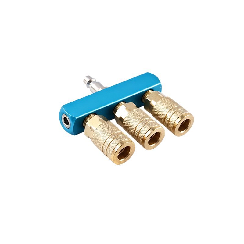 3-Way Aluminum Manifold with Brass 14 Inch NPT Quick Release IM Couplers