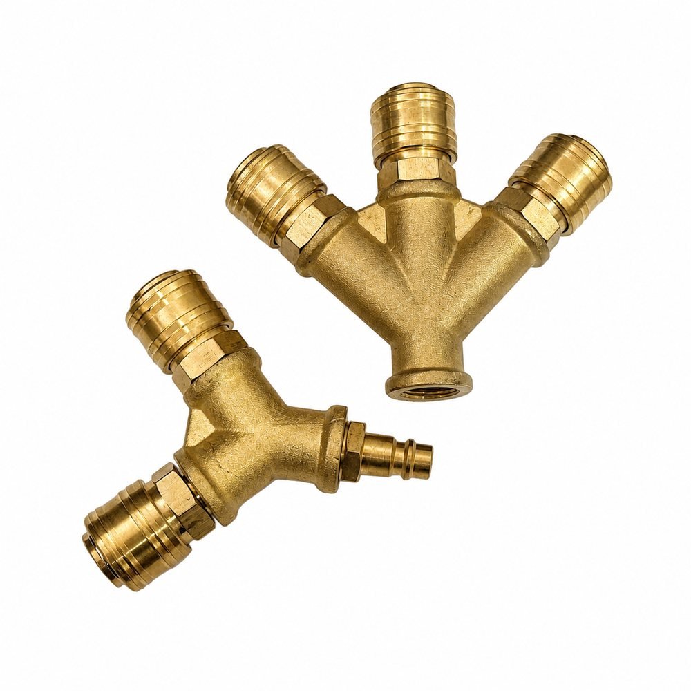 Brass 3-Way Quick Connect Air Manifold Splitter With DN7.2 Quick Coupler
