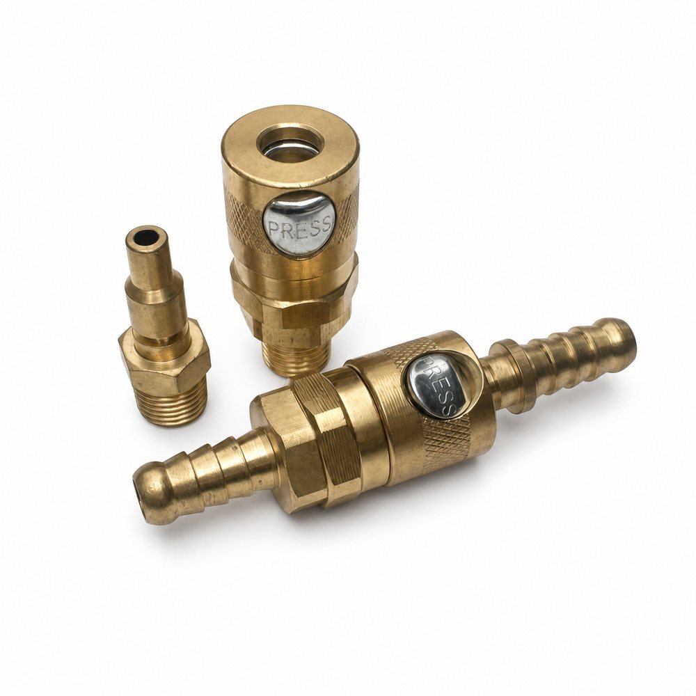 Brass Push-Button Safety Air Quick Coupler Socket with Hose Barb